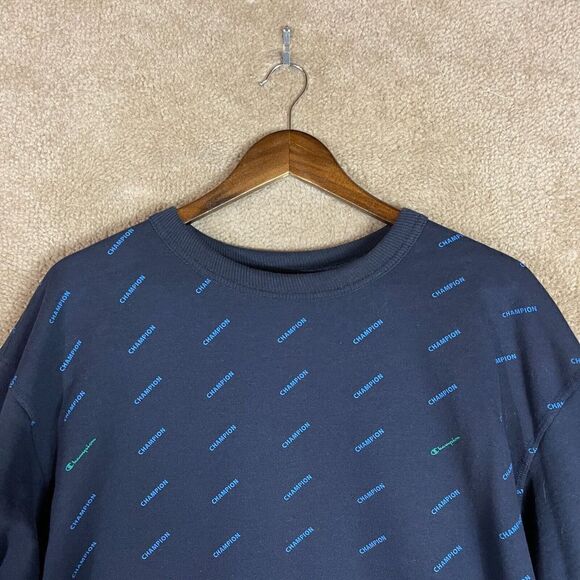 Champion Sweatshirt Mens Size XL Navy Powerblend All Over Print Crew Athletic - Picture 3 of 10